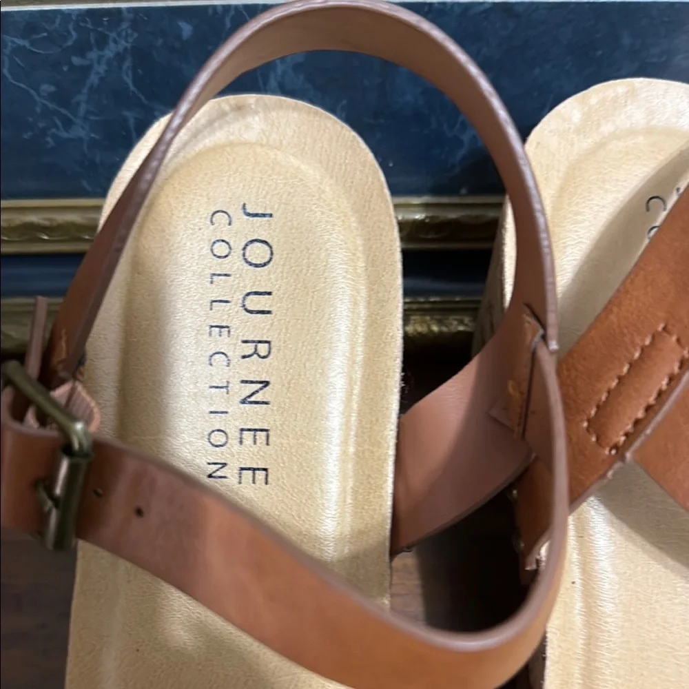 Journee Collection Tan Sandals Modern Minimalist Design - Picture 2 of 7